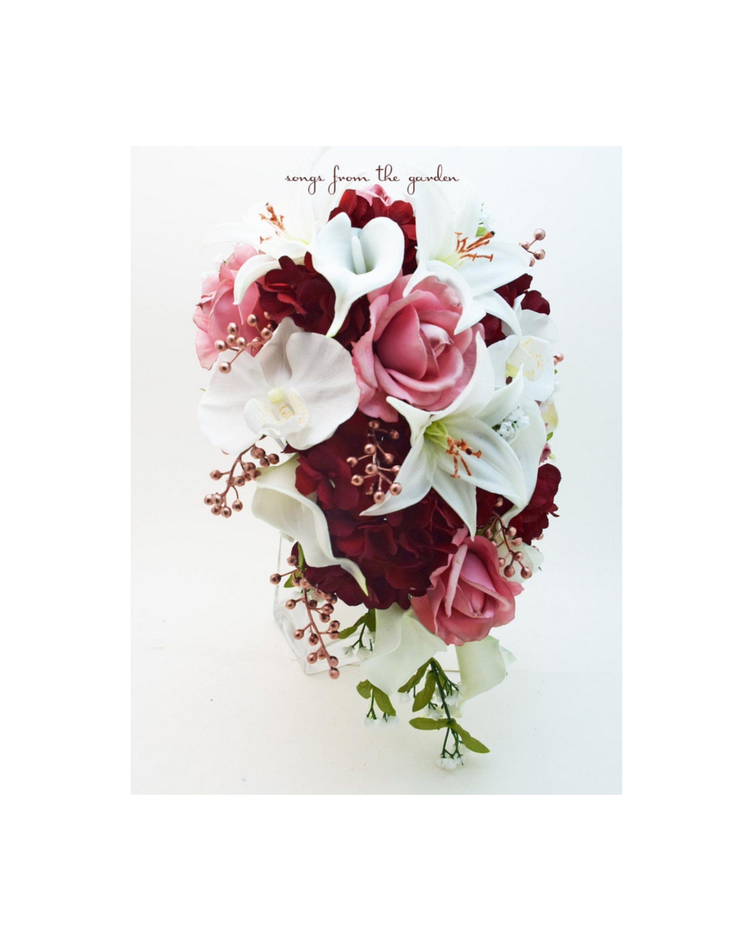 Rose cascade Bridal Bouquet & Wedding Pkg Red Black White Roses or Your Colors Rose cascade Bridal Bouquet & Wedding Pkg Red Black White Roses or Your Colors