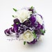 Bridal or Bridesmaid Bouquet Real Touch Roses Lavender Purple Hydrangea Tulips - Add Groom Groomsman Boutonniere Matching Corsage and More! 