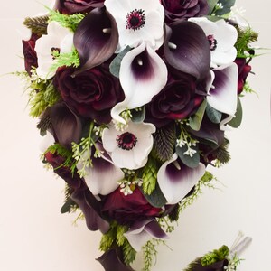 Cascade Bridal Bouquet Real Touch Calla Lilies Anemones Plum - Etsy