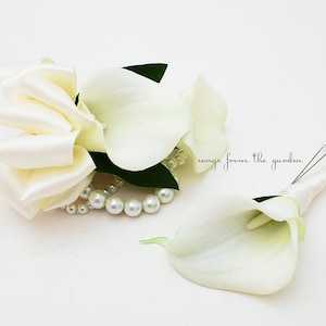 Real Touch White Calla Lily Boutonniere or Corsage - Choose Your Ribbon - Customize for Your Wedding Colors - Prom Corsage