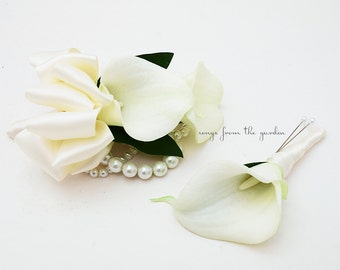 Real-Touch Calla Lily and Orchid Prom Wedding Boutonniere 4pc Boutonnieres 