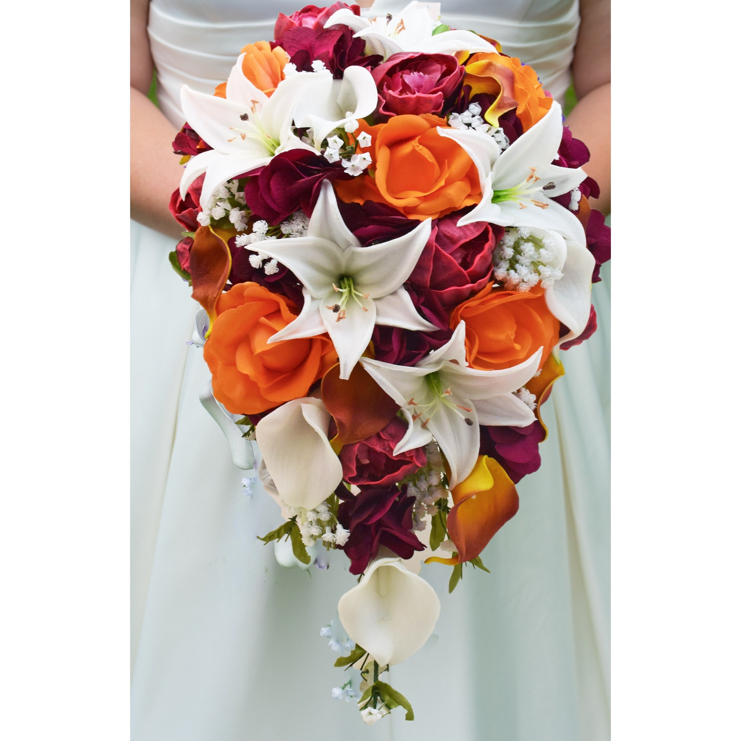 orange and white calla lily bouquet