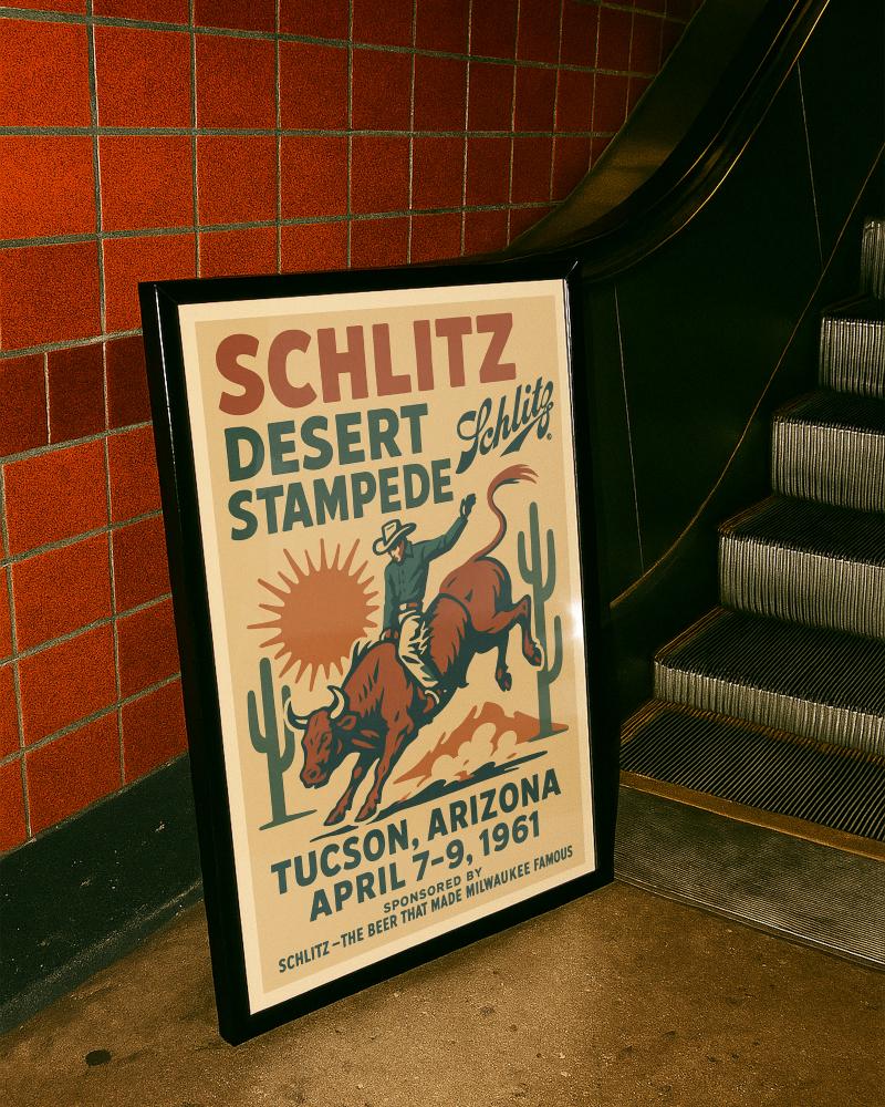 1961 Schlitz Desert Stampede Poster: Vintage Tucson Rodeo Art