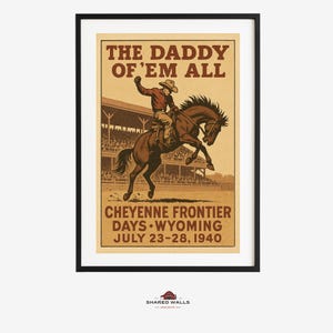 Póster de los Días de la Frontera Cheyenne de 1952: Impresión vintage de rodeo del oeste, arte mural vaquero, decoración rústica del oeste