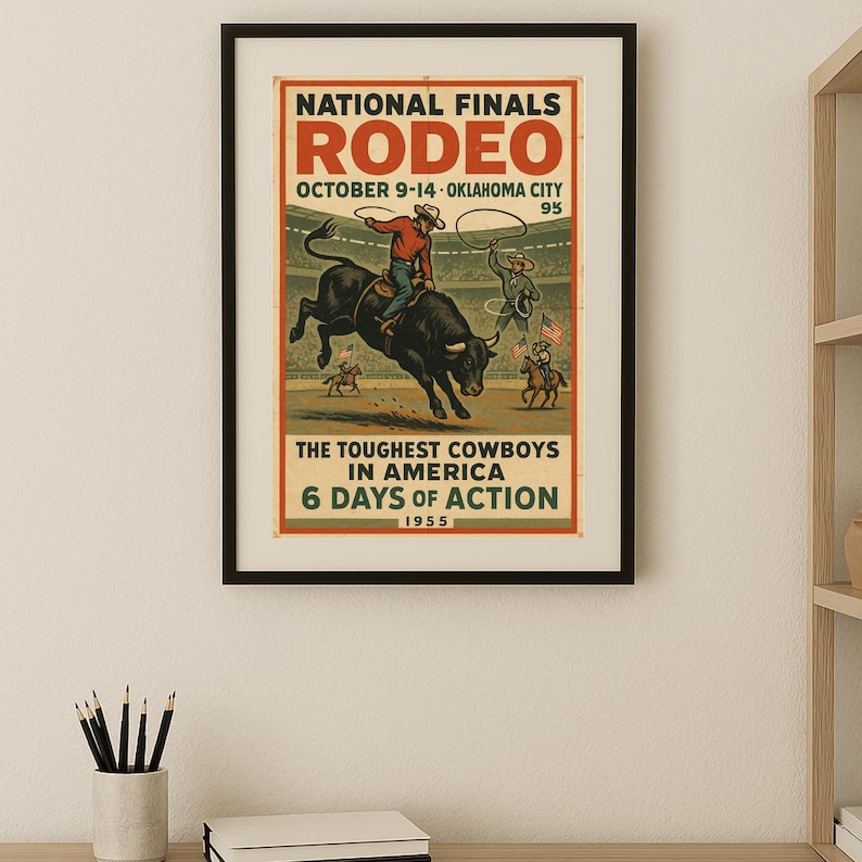 Vintage Rodeo Poster – National Finals Cowboy Wall Art – Rustic Western ...