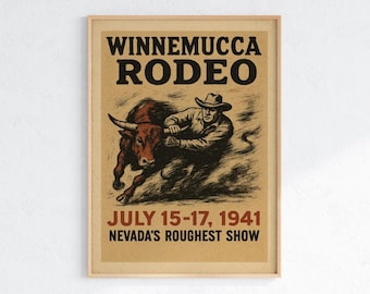 1941 Winnemucca Rodeo Poster: Vintage Nevada Cowboy Print