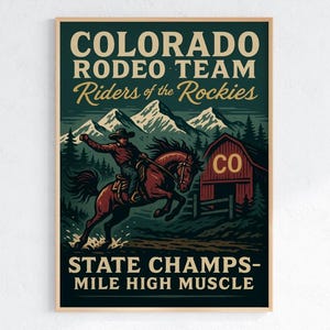 Colorado Rodeo Poster – Riders of the Rockies Cowboy Wall Art, Mile High Muscle Western Print, Digital Download & Physical Print Options