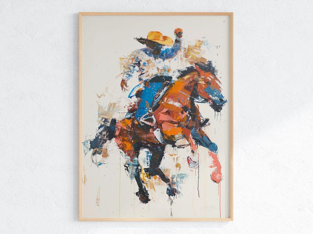 Rodeo Cowboy Art Print, Bucking Horse Western Wall Decor, Abstract ...