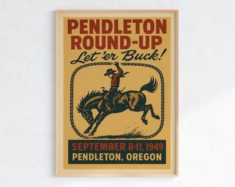 1949 Pendleton Round-Up Poster: Vintage Western Rodeo Art (Digital or Print Available
