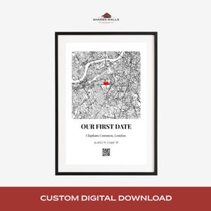 Benutzerdefinierte Lage & Anlass Karte Poster | Personalisierte Koordinaten Druck | Verlobung, Hochzeit, Jahrestag Geschenk | Digitaler Download | QR-Code