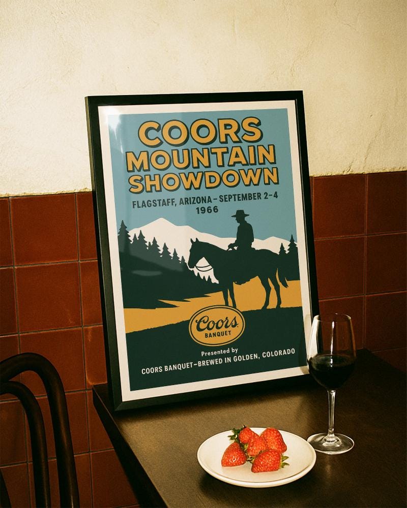 Coors Mountain Showdown Poster, 1966 Flagstaff Arizona Cowboy