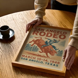San Angelo Rodeo Poster – 1948 Vintage Bull Rider Print, Western Cowboy Wall Art, Texas Rodeo Decor (Digital + Physical)