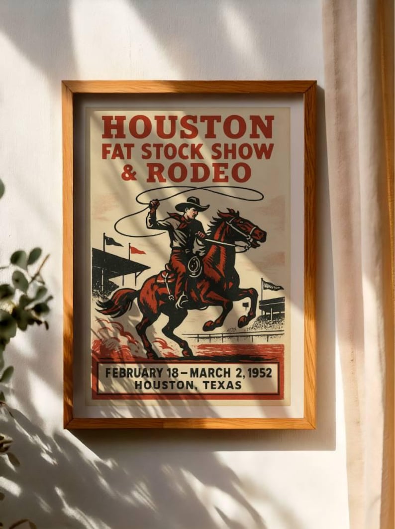 Houston Rodeo Print Vintage Houston Rodeo Poster: 1952 Cowboy Art Print (digital or ...