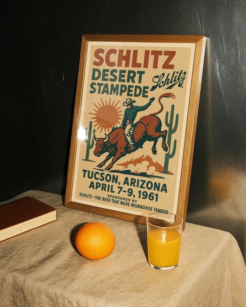 1961 Schlitz Desert Stampede Poster: Vintage Tucson Rodeo Art