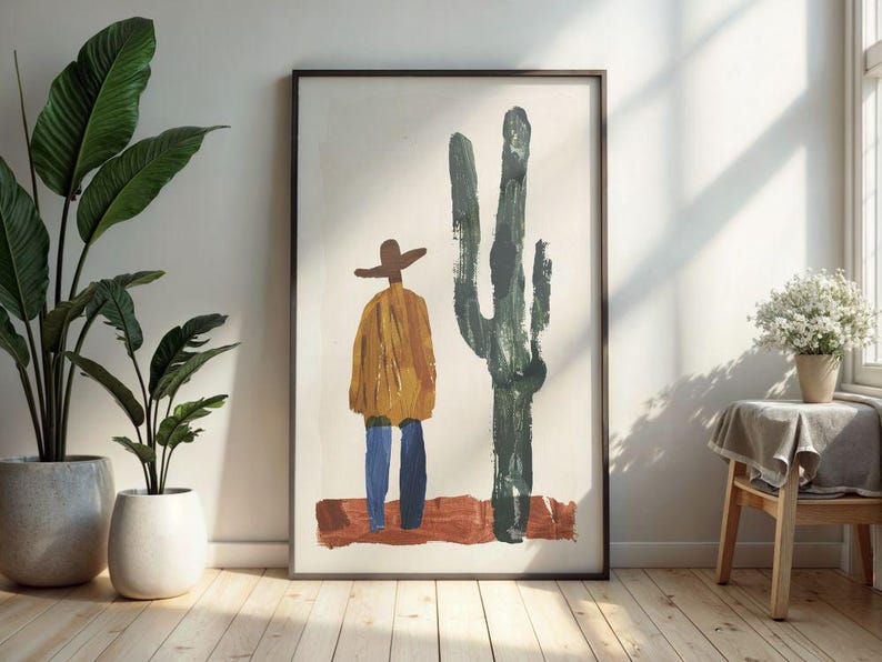 Bold Abstract Cowboy and Cactus Wall Art – Modern Western Poster in ...