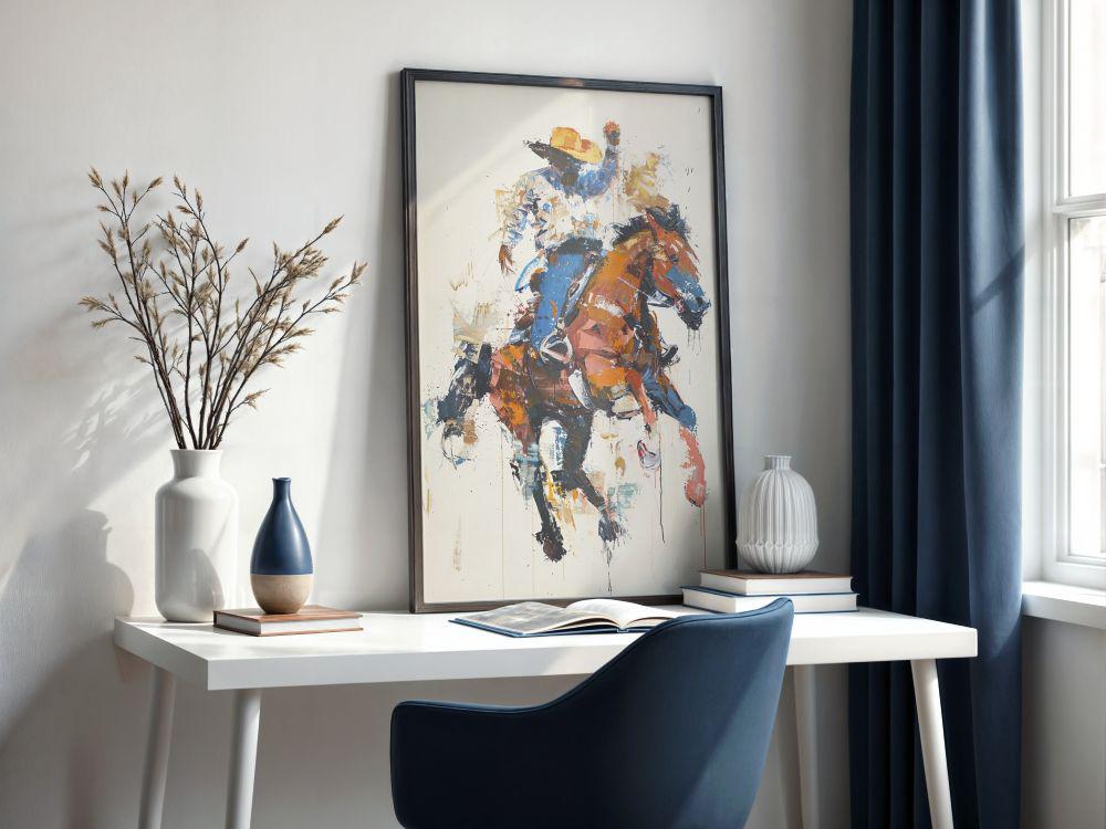 Rodeo Abstract Rodeo Cowboy Art Print, Bucking Horse Western Wall Decor, Abstract ...