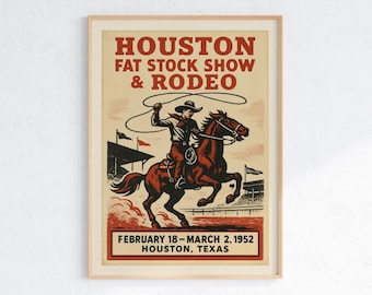 Vintage Houston Rodeo Poster: 1952 Cowboy Art Print (Digital or Physical Print Available