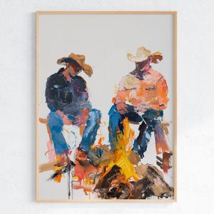 Abstract Cowboy Campfire - Modern Western Wall Art, Colorful Rustic Cowboy Print, Southwestern Ranch Decor for Living Room or Office