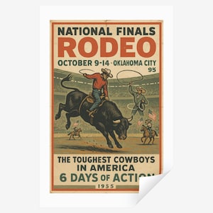 Vintage Rodeo Poster – National Finals Cowboy Wall Art – Rustic Western ...