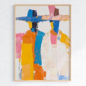 Two Cowboys Abstract Painting – Modern Southwestern Wall Art, Colorful Western Print with Bold Brushstrokes, Ranch Home Decor