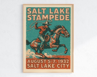 1932 Salt Lake Stampede Poster: Vintage Rodeo Cowboy Art (Digital or Print Available