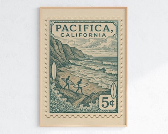 Pacifica California Surf Poster: Vintage Style Coastal Art Print