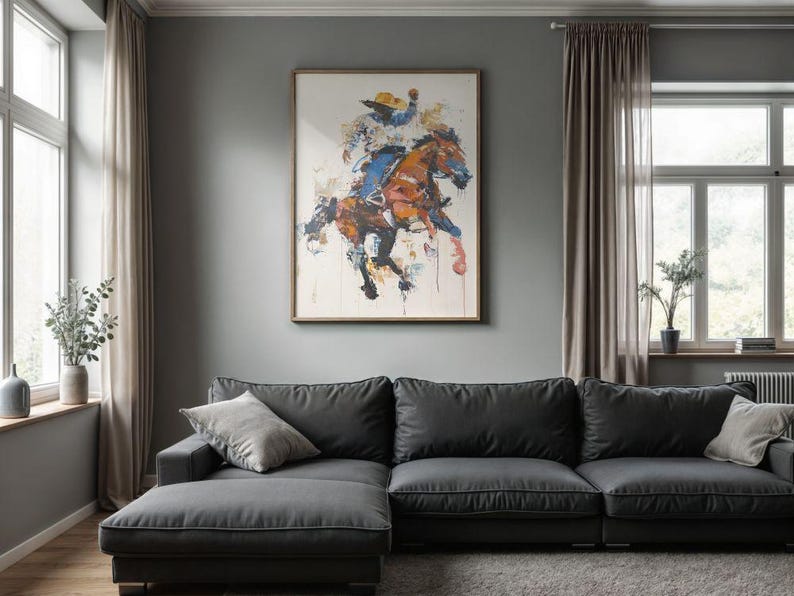 Rodeo Cowboy Art Print, Bucking Horse Western Wall Decor, Abstract ...