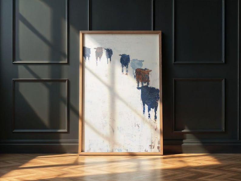 Minimalist Abstract Cattle Herd Poster – Modern Western Cow Art Print ...