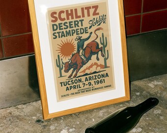 1961 Schlitz Desert Stampede Poster: Vintage Tucson Rodeo Art