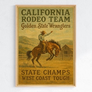 California Rodeo Poster – Golden State Wranglers Cowboy Wall Art, Vintage Rodeo Print, Western Home Decor, Digital & Physical Print Options
