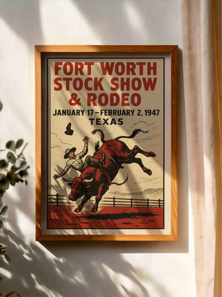 Vintage Rodeo Poster – Fort Worth Stock Show Cowboy Print – Rustic ...