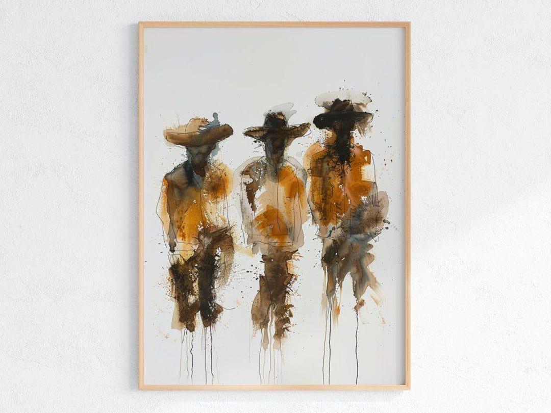 Cowboy Wall Art Printable, Three Cowboys Artwork, Abstract Western ...
