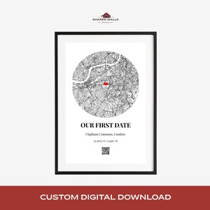 Benutzerdefinierte Lage & Anlass Karte Poster | Personalisierte Koordinaten Druck | Verlobung, Hochzeit, Jahrestag Geschenk | Digitaler Download | QR-Code