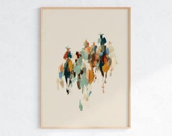 Abstract Cowboy Herd Poster, Western Wall Art, Modern Ranch Decor, Colorful Cattle Drive Print, Rustic Cowboy Painting Shared Walls