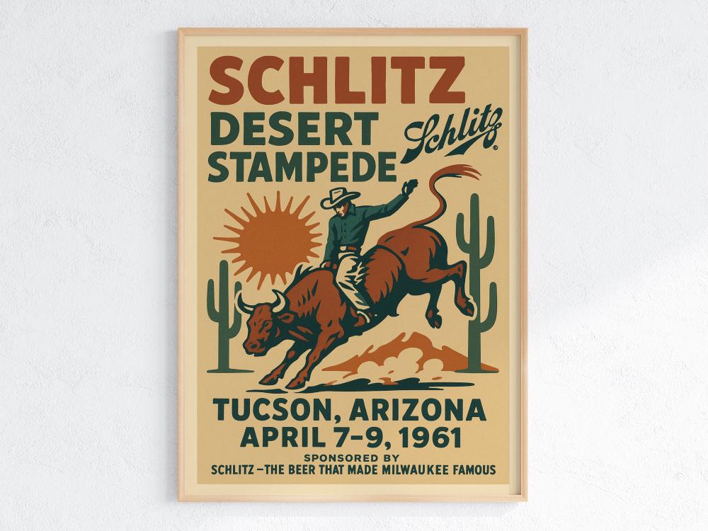 Desert  （ブルックリン）購入ポスター 1961 Schlitz Desert Stampede Poster: Vintage Tucson Rodeo Art