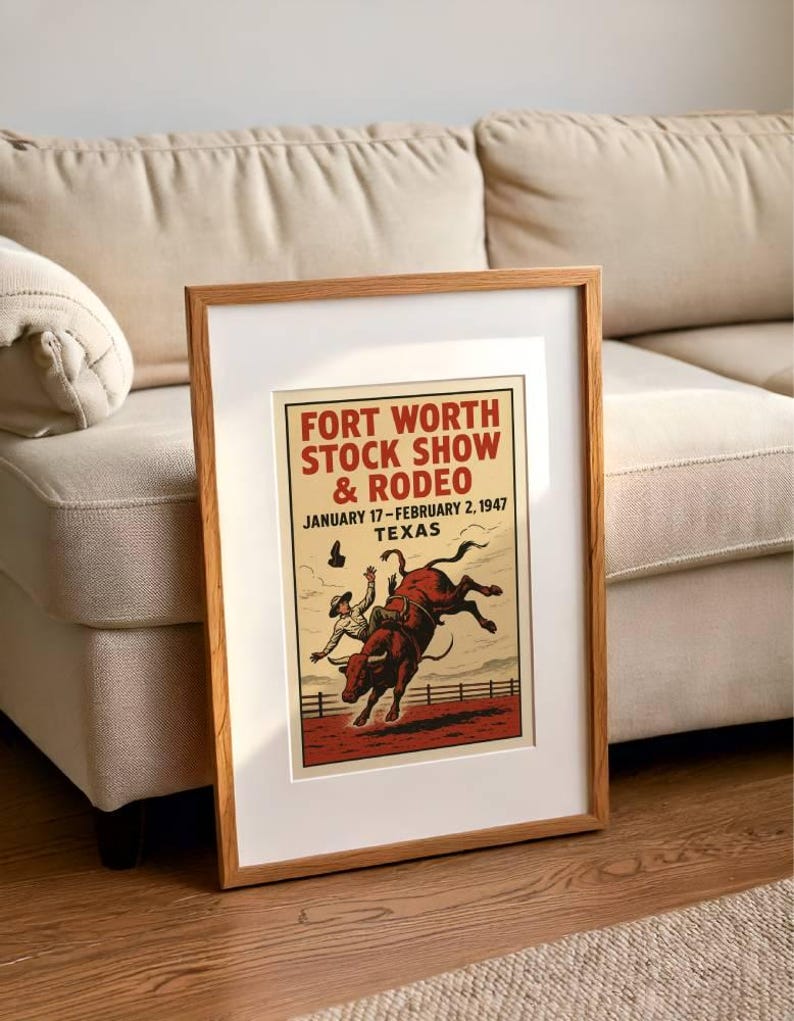 Vintage Rodeo Poster – Fort Worth Stock Show Cowboy Print – Rustic ...