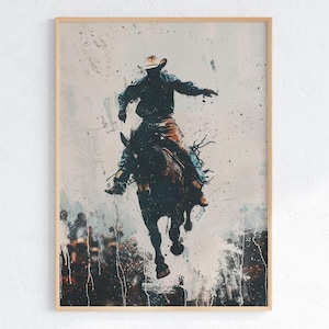 Rodeo Cowboy Poster Splashing Mud Arena Western Art – Action Wall Print for Ranch House, Farmhouse, or Western Americana Decor