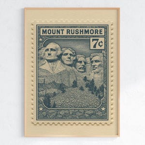Mount Rushmore Stamp Poster – Vintage Monument Art Print, South Dakota Travel Poster, Retro Americana Wall Decor