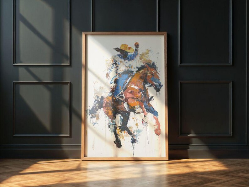 Rodeo Cowboy Art Print, Bucking Horse Western Wall Decor, Abstract ...