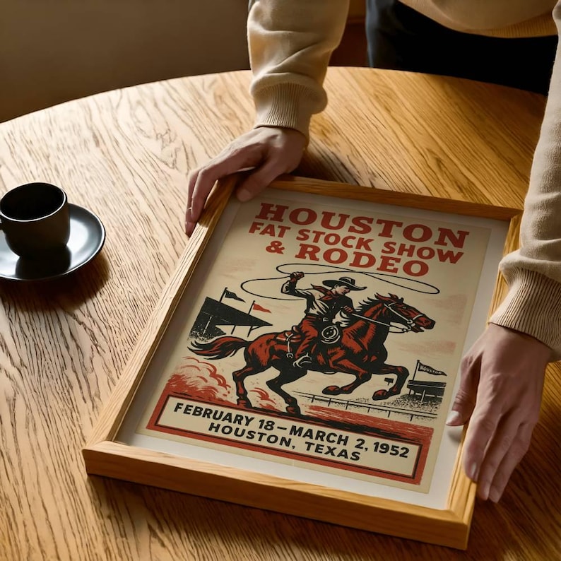 Houston Rodeo Print Vintage Houston Rodeo Poster: 1952 Cowboy Art Print (digital or ...