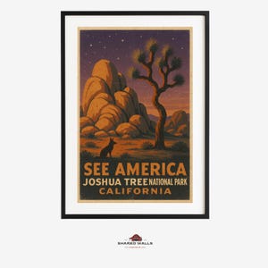 Joshua Tree Nationalpark Poster - Vintage WPA Style Wüstenlandschaft, kalifornische Kaktus Wandkunst, Retro Nationalpark Dekor