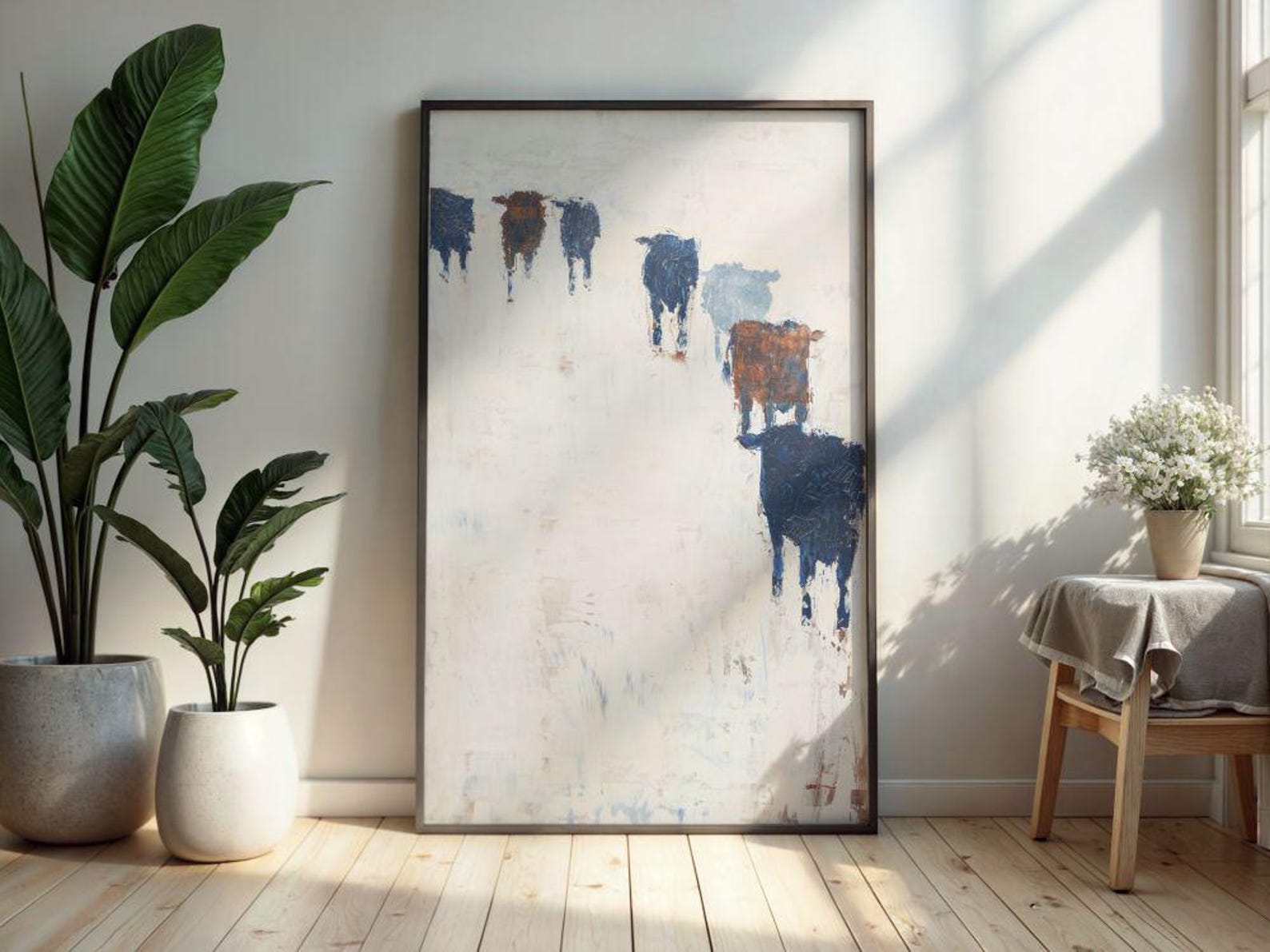 Minimalist Abstract Cattle Herd Poster – Modern Western Cow Art Print ...