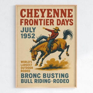 Cheyenne Frontier Days 1952 Poster – Vintage Western Rodeo Print, Cowboy Wall Art, Rustic Western Decor