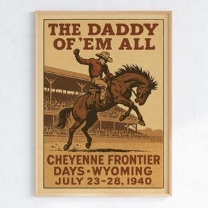 Cheyenne Frontier Days 1952 Poster – Vintage Western Rodeo Print, Cowboy Wall Art, Rustic Western Decor