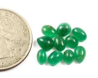 Natural Green Emerald Cabochon | 5-6.5mm | 5.40 CARAT| 10 PCS| Untreated Loose Gemstone