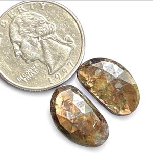 17x10.5x3mm Loose Golden Sapphire Gemstone Rose cut Pair | Sheen Sapphire Loose Rosecut Gemstone Pair | Natural Sapphire Pair For Jewelry