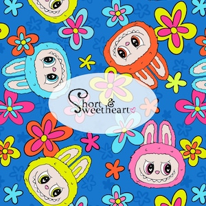 Labubu Colorful Monster Kawaii Bright 60s Seamless Pattern digital file