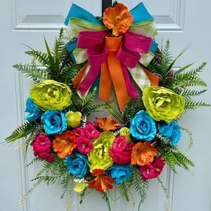 Vibrant Flowers Grapevine Wreath, Tropical Twig Wreath, Coastal Wreath, Gift,