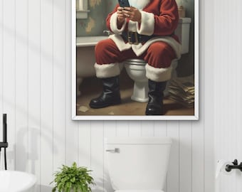 Funny Santa Bathroom Print | Christmas Toilet Humor Art (Digital Download)