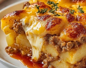 Cheesy Hamburger Potato Casserole Recipe: Digital Download Printable